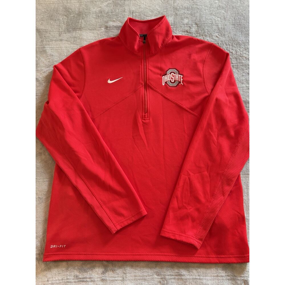 Ohio State Buckeyes Jacket Mens Lg Red NCAA Football Nike Quarter Zip Pullover